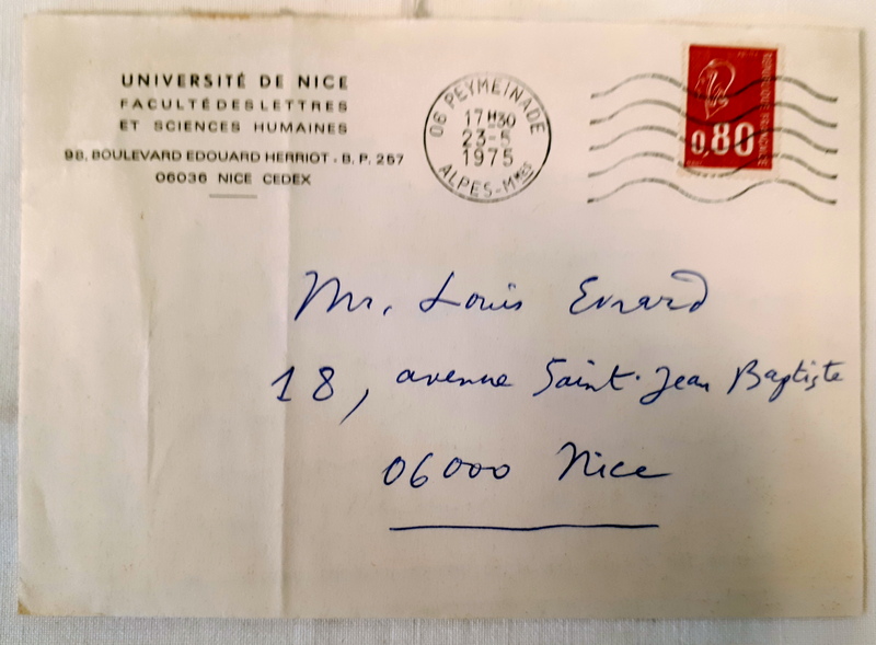 Yves Bonnefoy lettre manuscrite