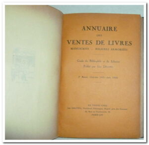 ANNUAIRE DES VENTES DE LIVRES - MANUSCRITS - RELIURES - ARMORIÉES